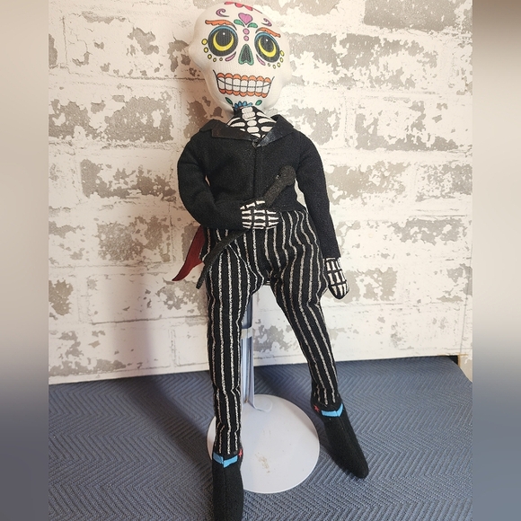 Day Of The Dead Skeleton Doll Striped Pants Shelf Sitter Halloween Holiday Home - Picture 11 of 16